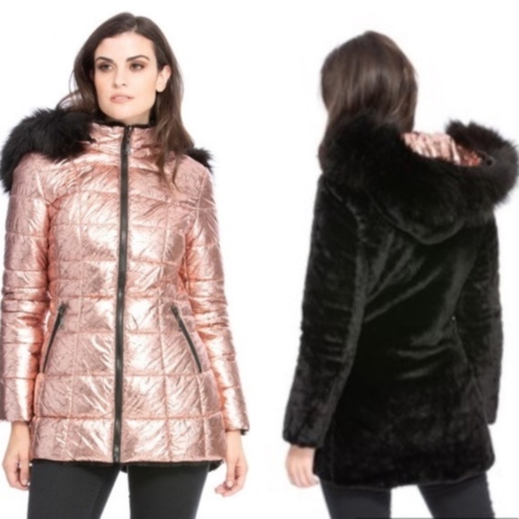 Jackets & Blazers - Metallic Reversible coat rose faux fur